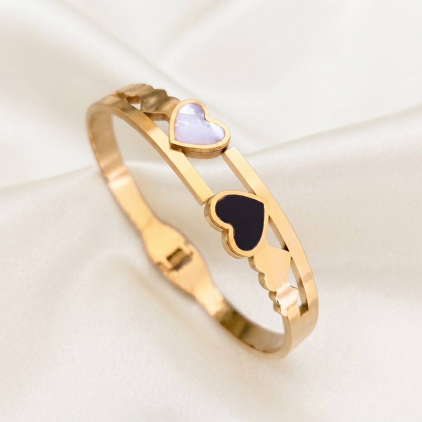 Twin Heart Gold Bangle Bracelet