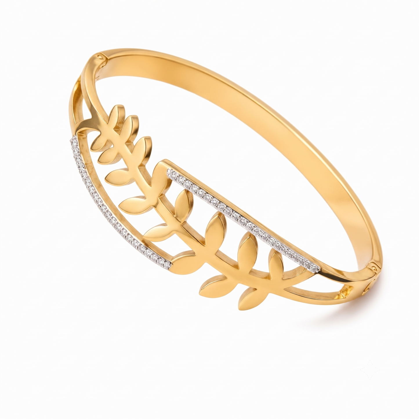 Leaf Crystal Gold Kada Bracelet