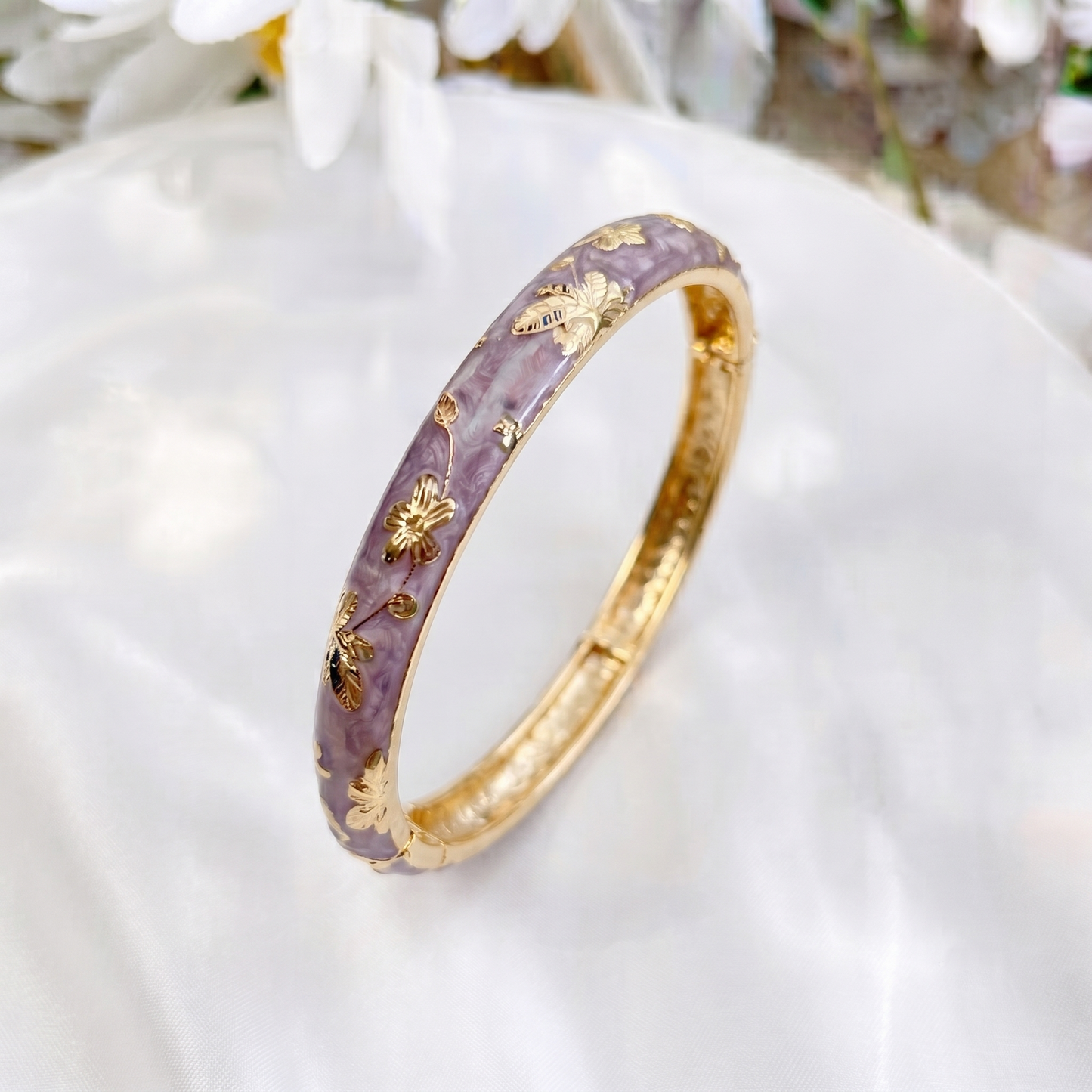 Floral Enamel Bangle Bracelet