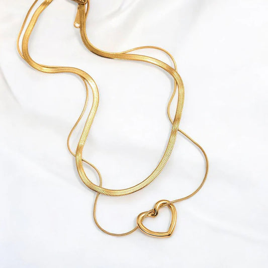 Aveline Heart Duo Necklace - Anti Tarnish