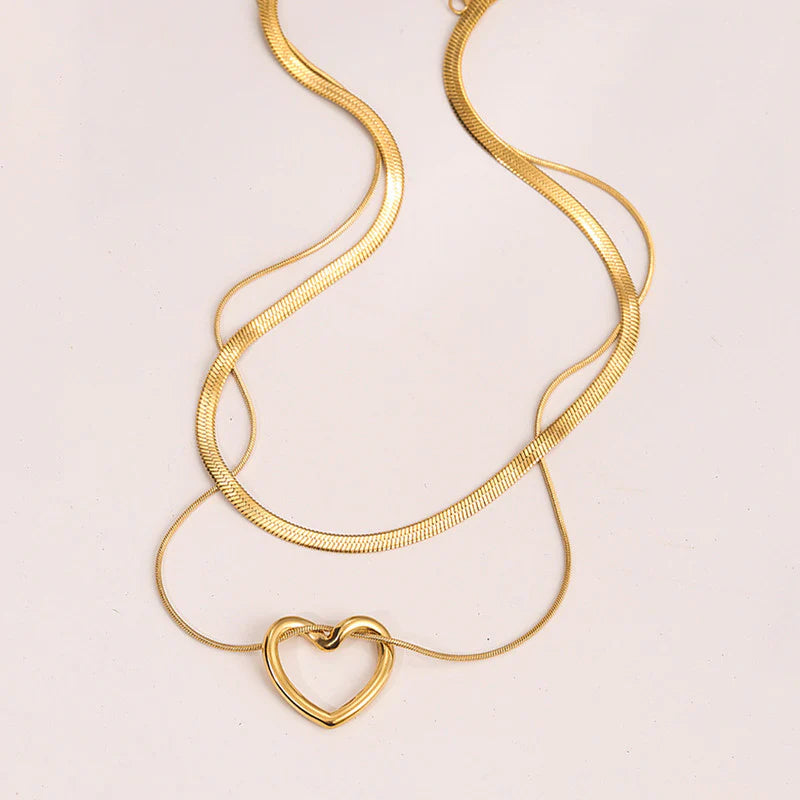 Aveline Heart Duo Necklace - Anti Tarnish