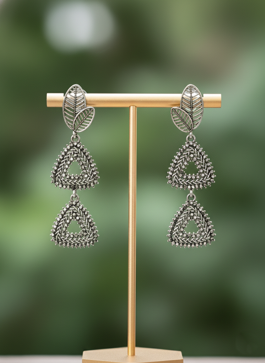 Oxidized Leaf Cascade Earrings