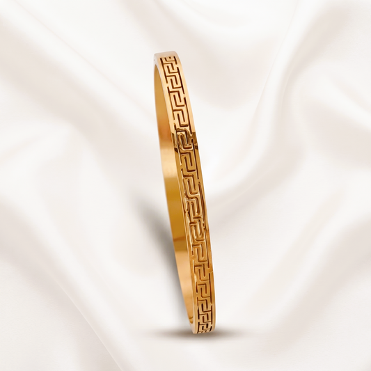 Greek Key Gold Kada Bracelet