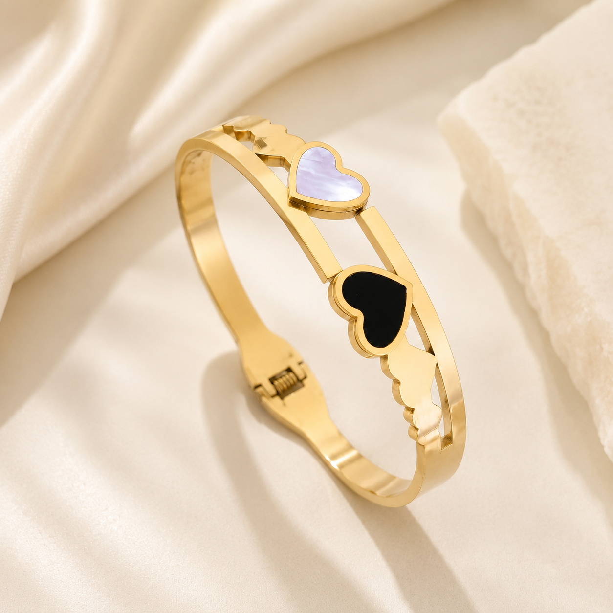 Twin Heart Gold Bangle Bracelet