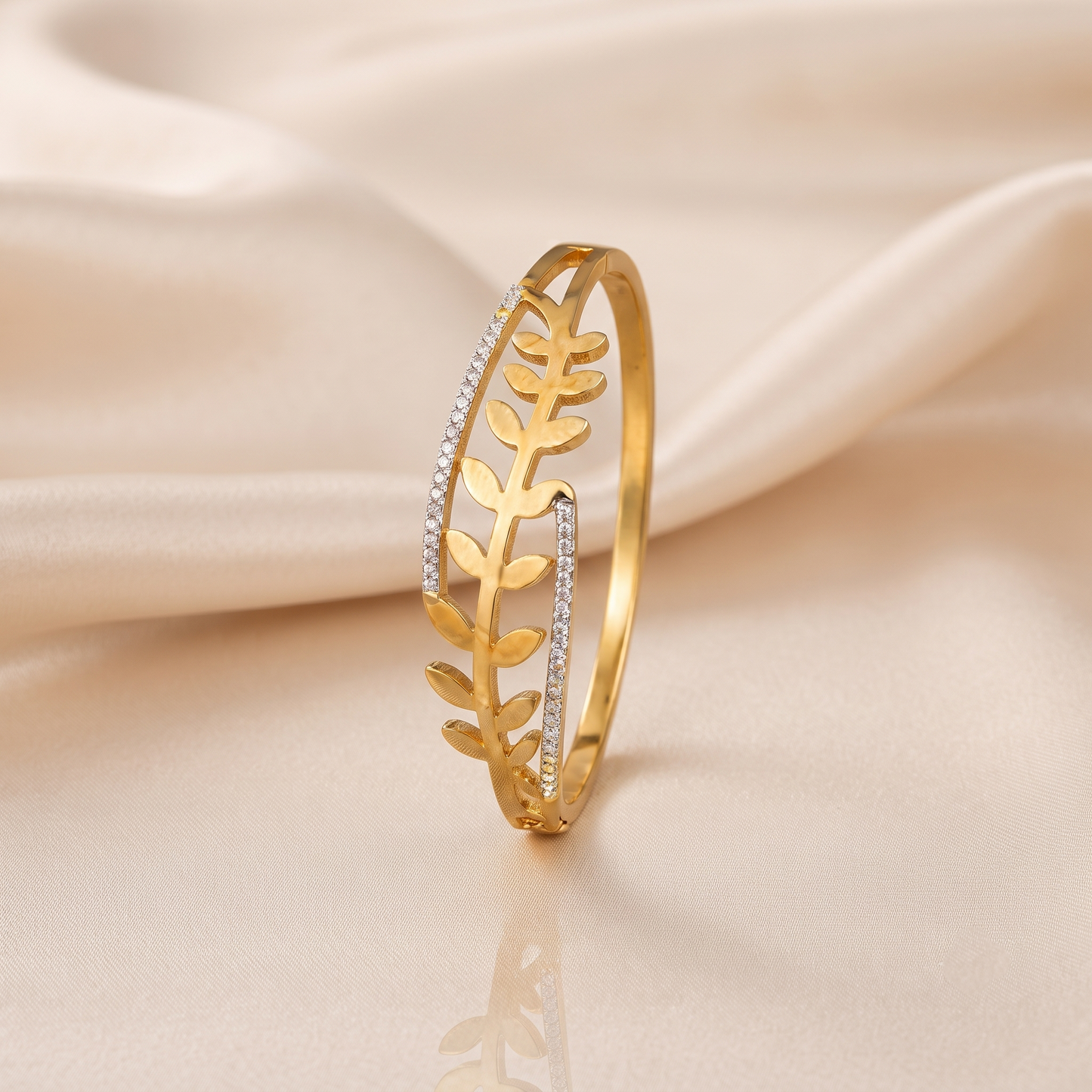 Leaf Crystal Gold Kada Bracelet