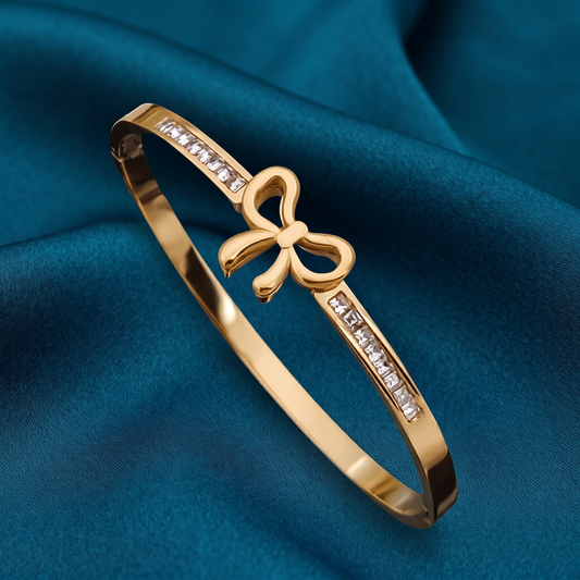 Bow Crystal Gold Kada Bracelet