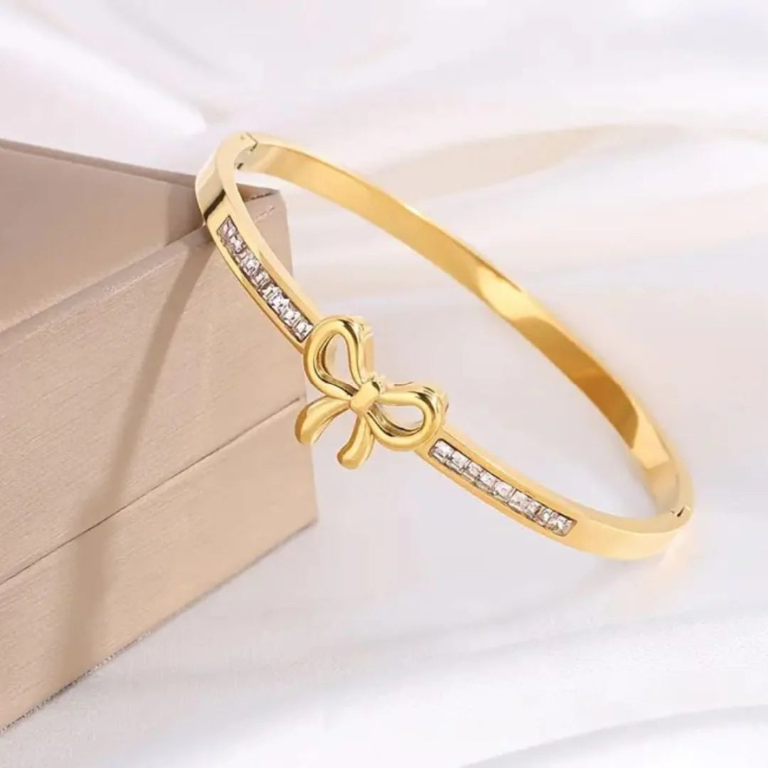 Bow Crystal Gold Kada Bracelet
