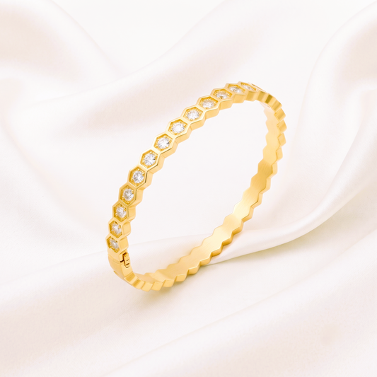 Hexa Crystal Gold Kada Bracelet