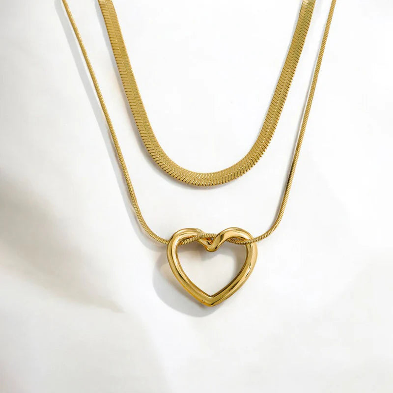 Aveline Heart Duo Necklace - Anti Tarnish