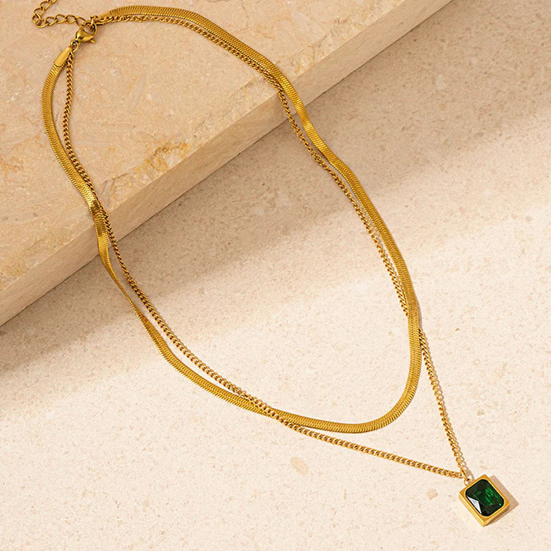 Emerald Grace Dual-Layer Necklace- Anti Tarnish