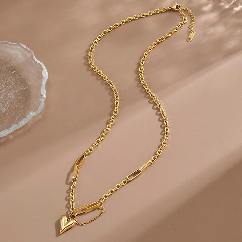 Golden Heart Link Necklace - Anti Tarnish