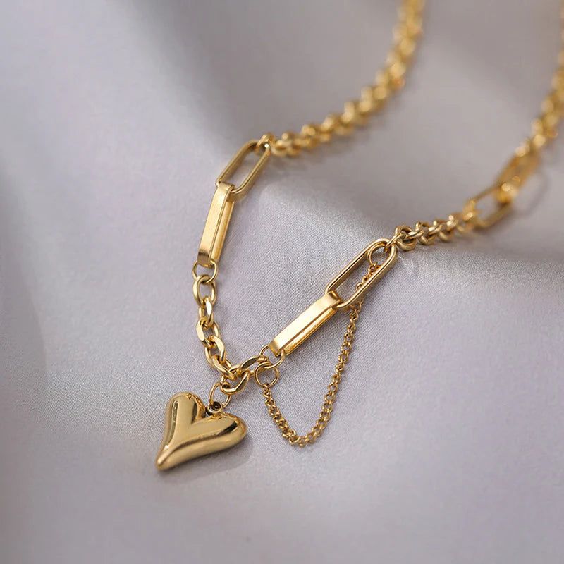Golden Heart Link Necklace - Anti Tarnish