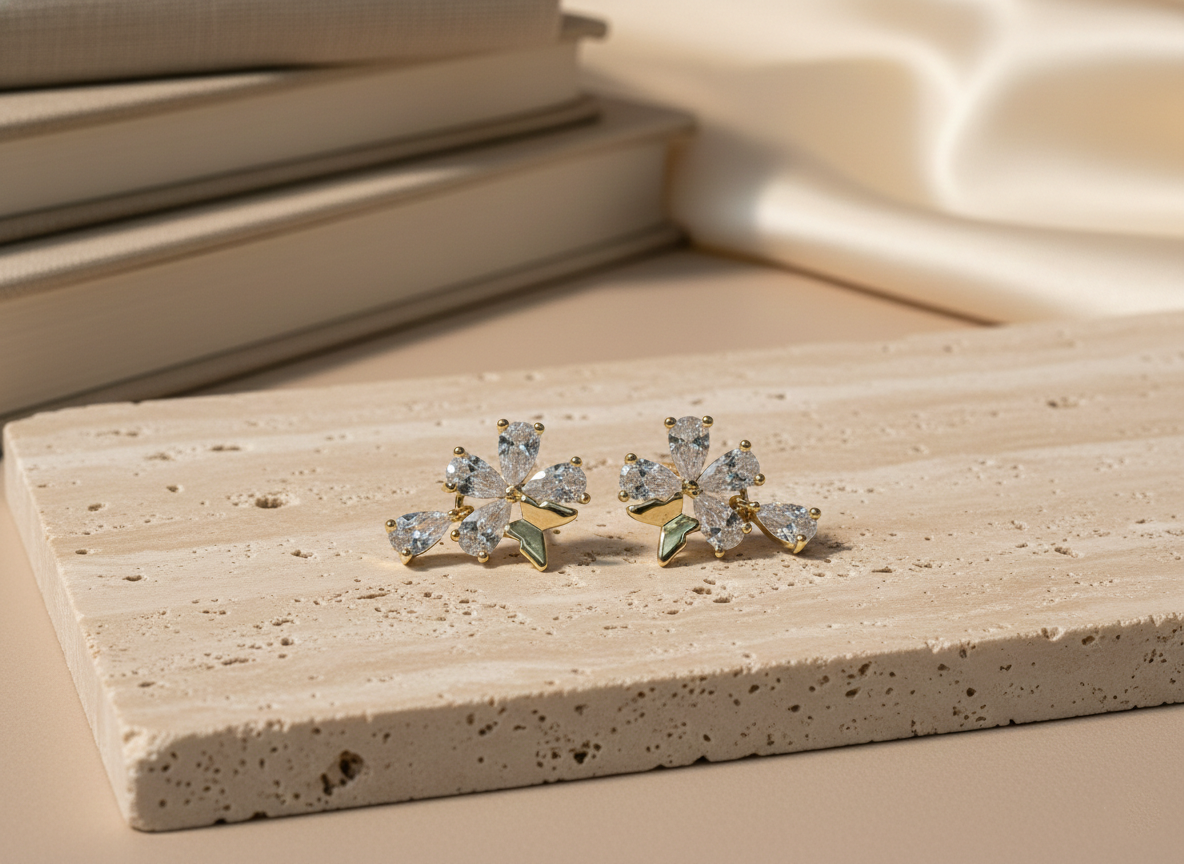 Crystal Bloom Studs - Silver