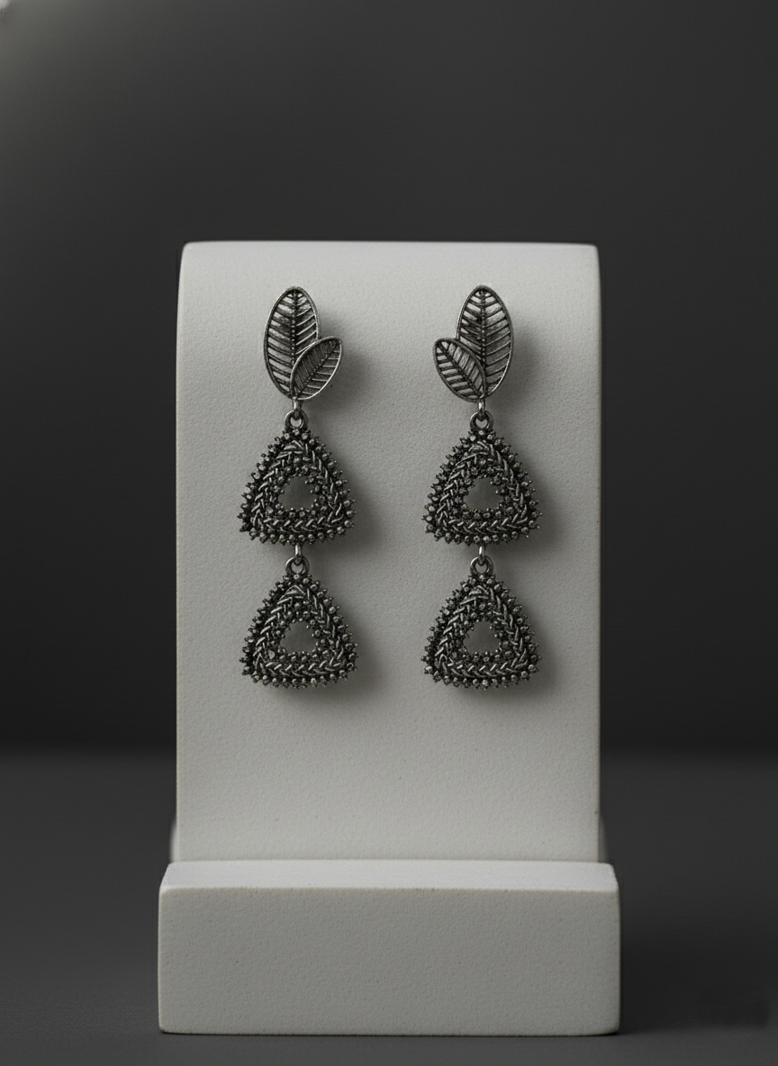 Oxidized Leaf Cascade Earrings