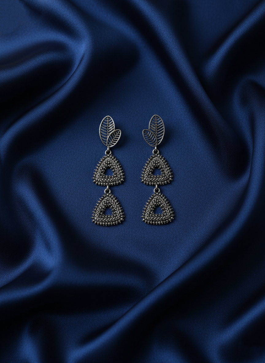 Oxidized Leaf Cascade Earrings