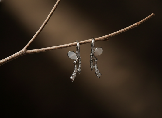 Ribbon Drop Earrings - Silver
