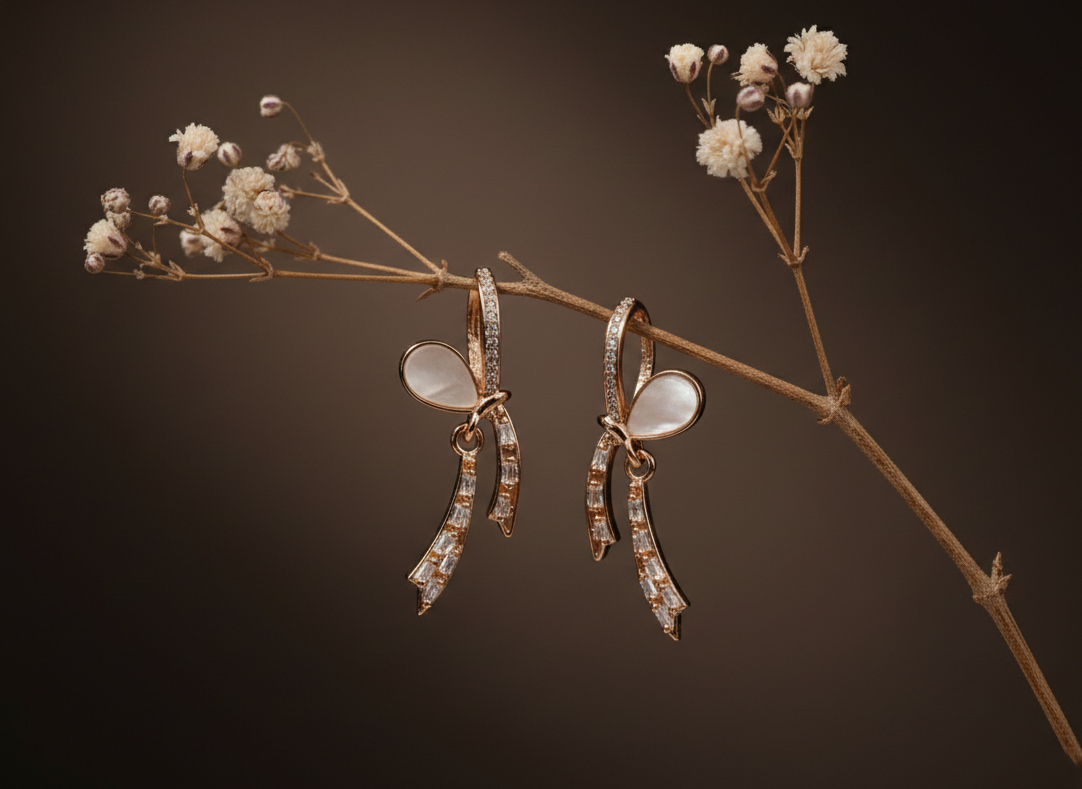 Ribbon Drop Earrings - Rose Gold