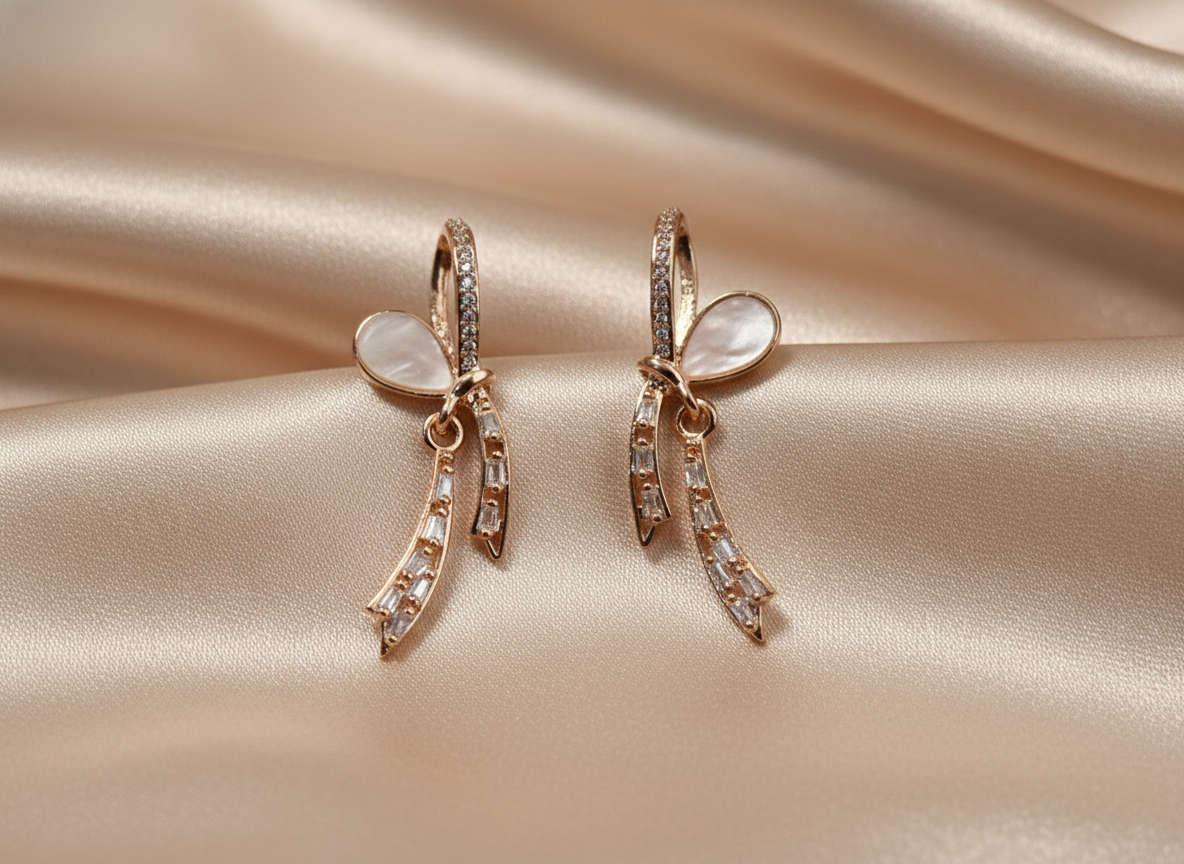 Ribbon Drop Earrings - Rose Gold