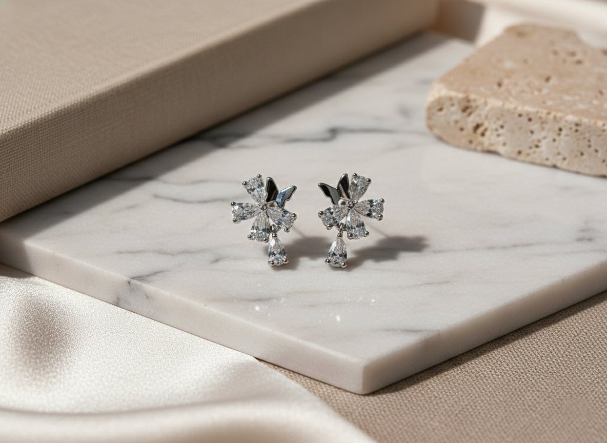 Crystal Bloom Studs - Gold