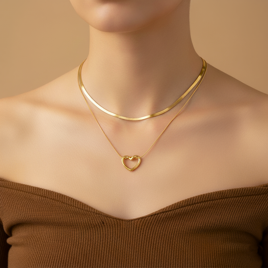 Aveline Heart Duo Necklace - Anti Tarnish