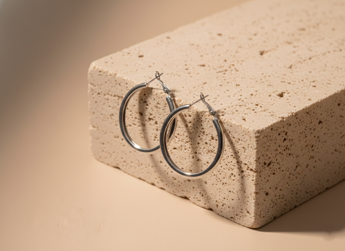 Midnight Silver Hoops