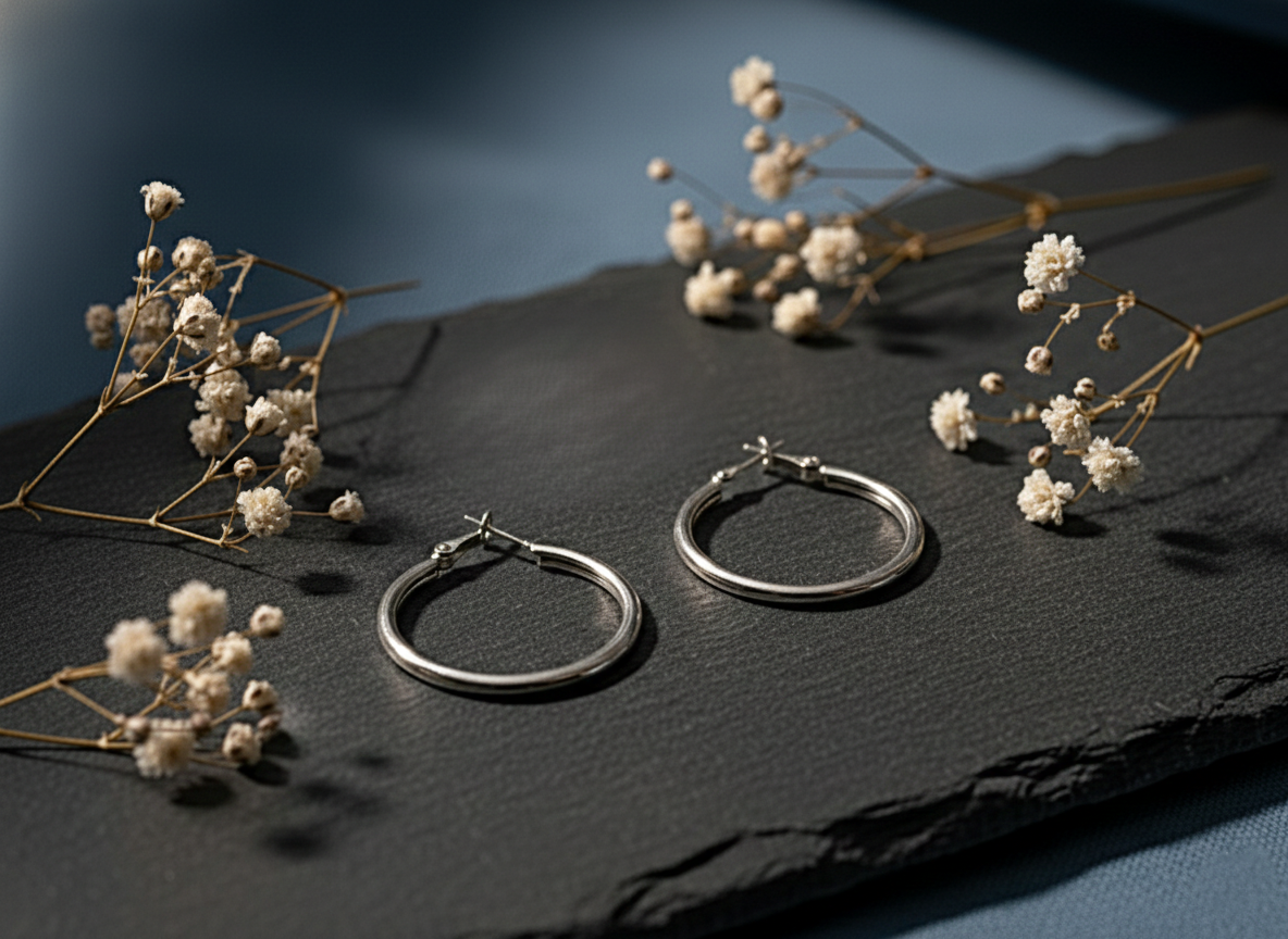 Midnight Silver Hoops