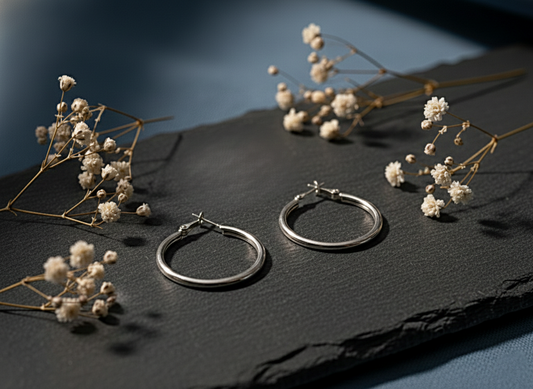 Midnight Silver Hoops