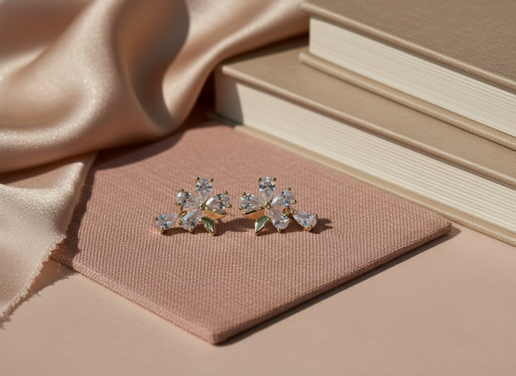 Crystal Bloom Studs - Silver